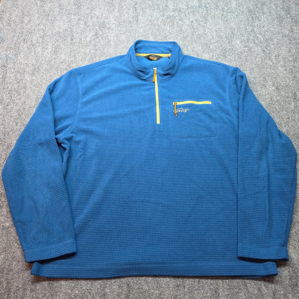 Orvis Trout Bum Mens XL Blue Grid Fleece Quarter Zip Pullover Sweater 8T6K